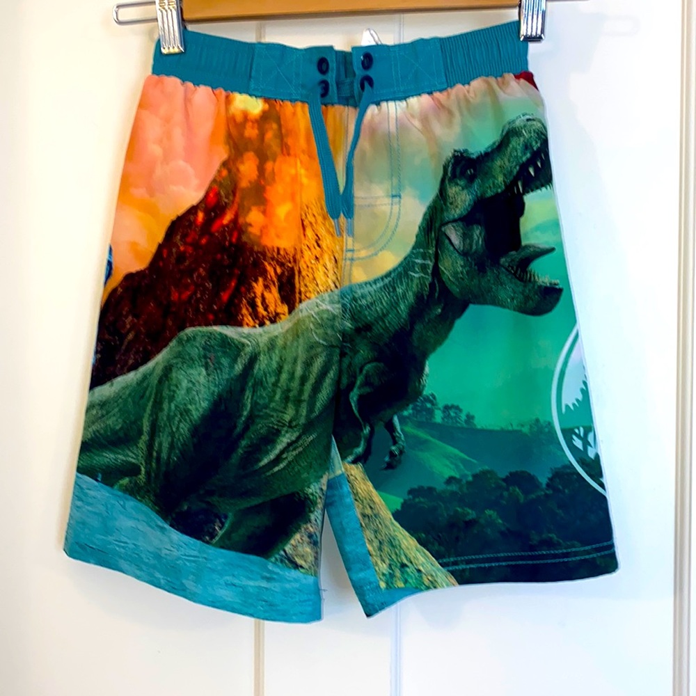 EUC Jurassic Work boys swim trunks lined with elastic waist ties medium/8 🦖